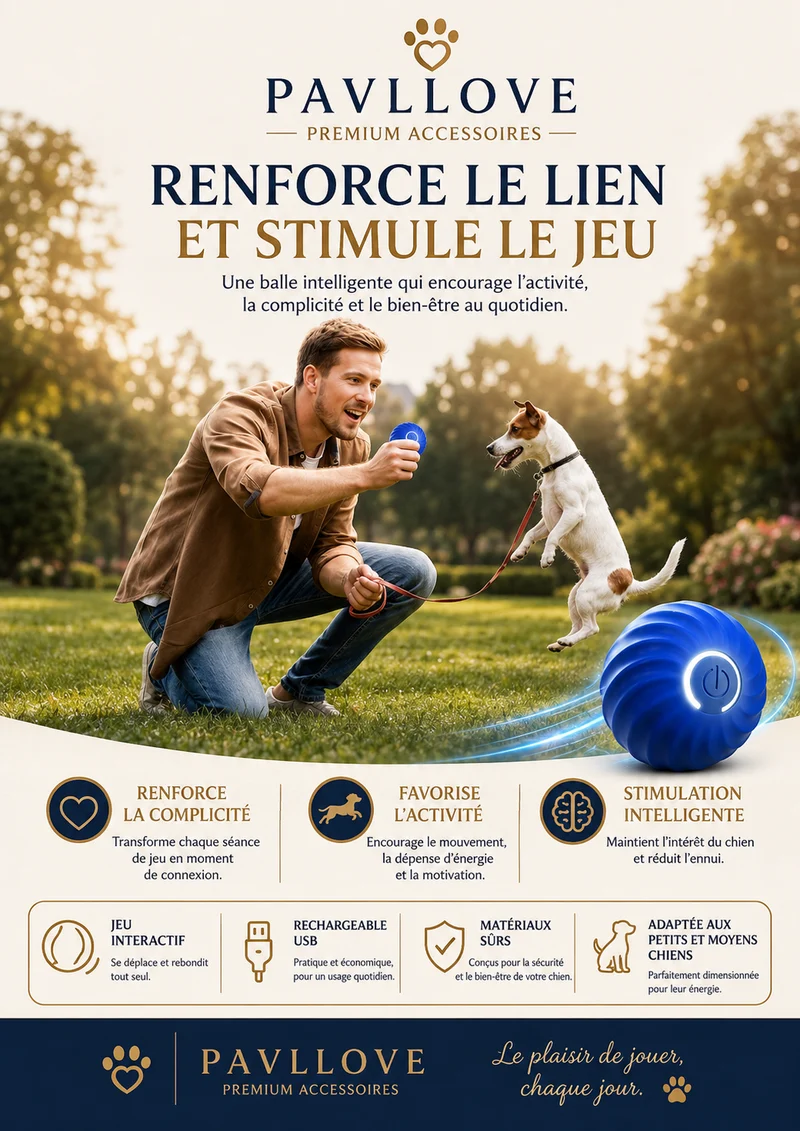 Balle Interactive pour Chien Rechargeable USB-C – Jouet Automatique Intelligent Pavllove®