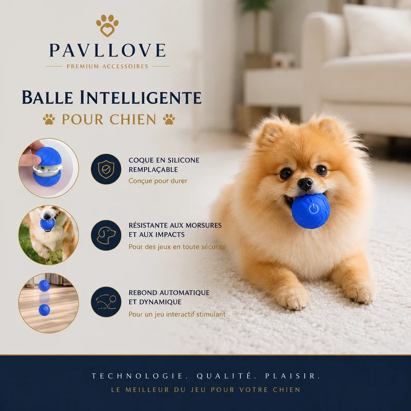 Balle Interactive pour Chien Rechargeable USB-C – Jouet Automatique Intelligent Pavllove®