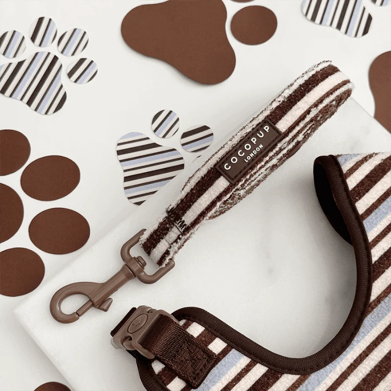 LAISSE POUR CHIEN TISSU ÉPONGE - RAYURES "BROWN & BLUE STRIPES"