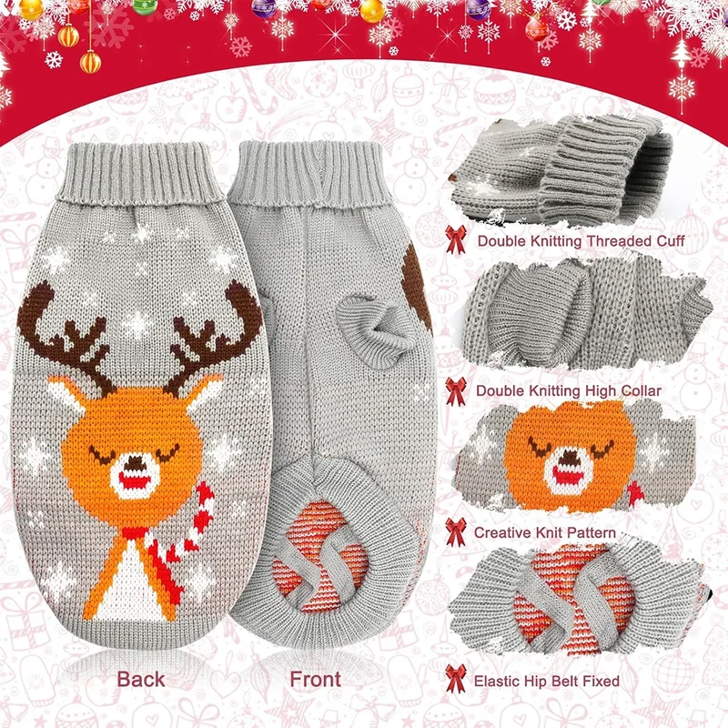 Pull pour Chien de Noël Tricoté Rennes Moyen et Grand