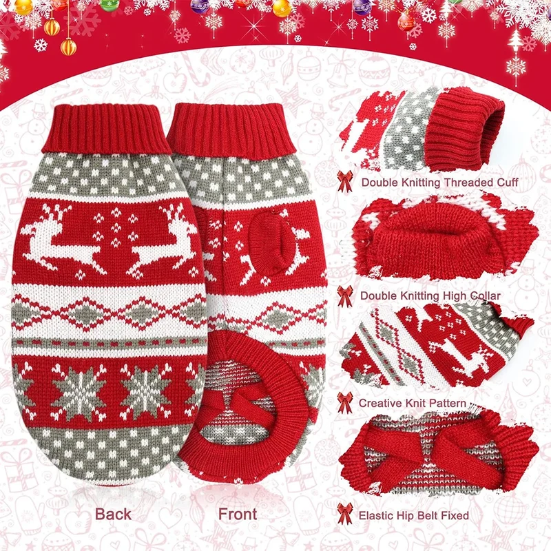 Pull pour Chien de Noël Tricoté Rennes Moyen et Grand