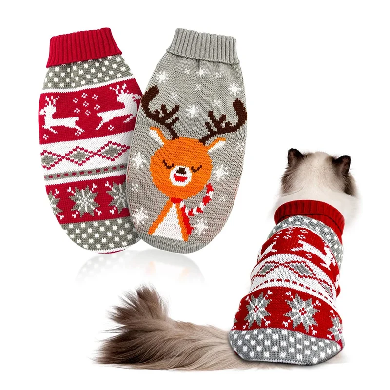 Pull pour Chien de Noël Tricoté Rennes Moyen et Grand