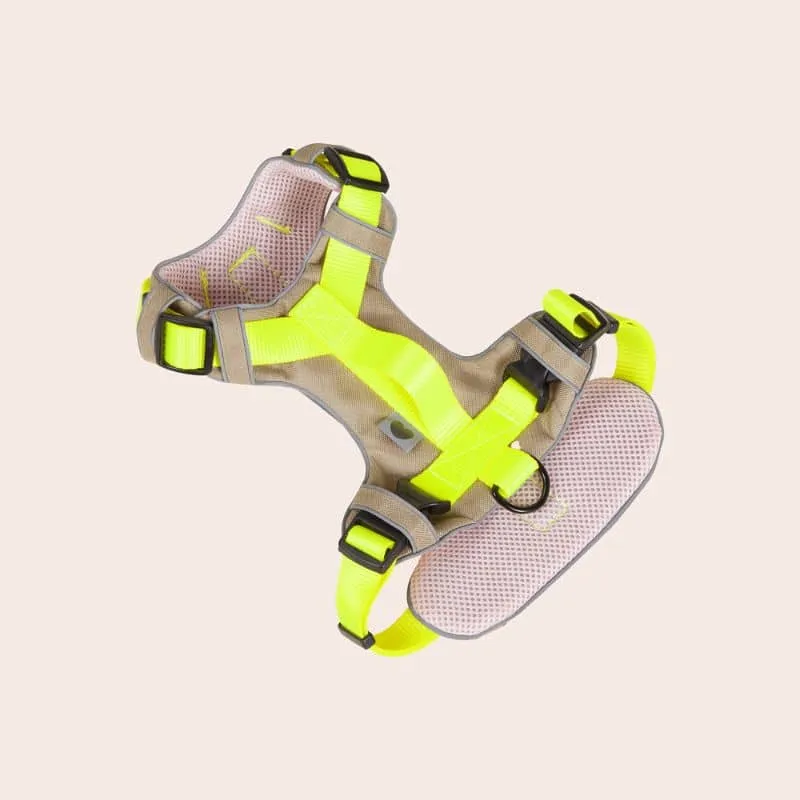 HARNAIS HAUTE VISIBILITÉ AVEC POIGNÉE POUR CHIEN - NÉON JAUNE & BEIGE