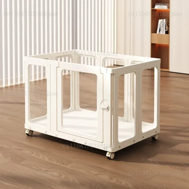 Parc pour Chien d'Intérieur Transparent Amovible sur Roulettes