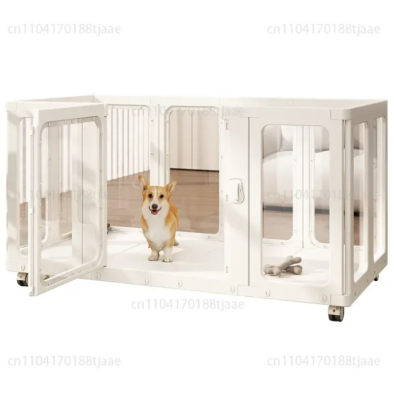 Parc pour Chien d'Intérieur Transparent Amovible sur Roulettes