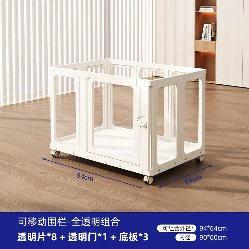 Parc pour Chien d'Intérieur Transparent Amovible sur Roulettes