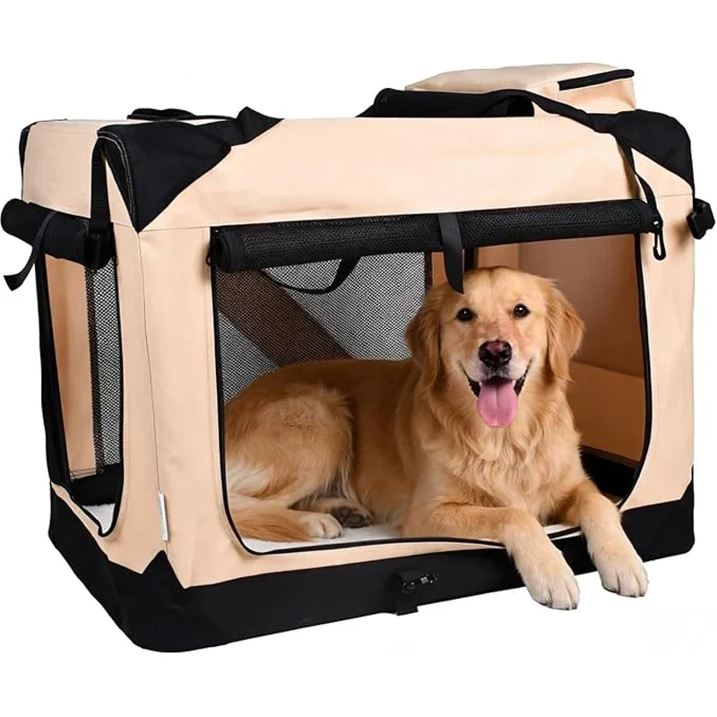 Caisse de Transport Chien Souple Pliable 3 Portes avec Tapis