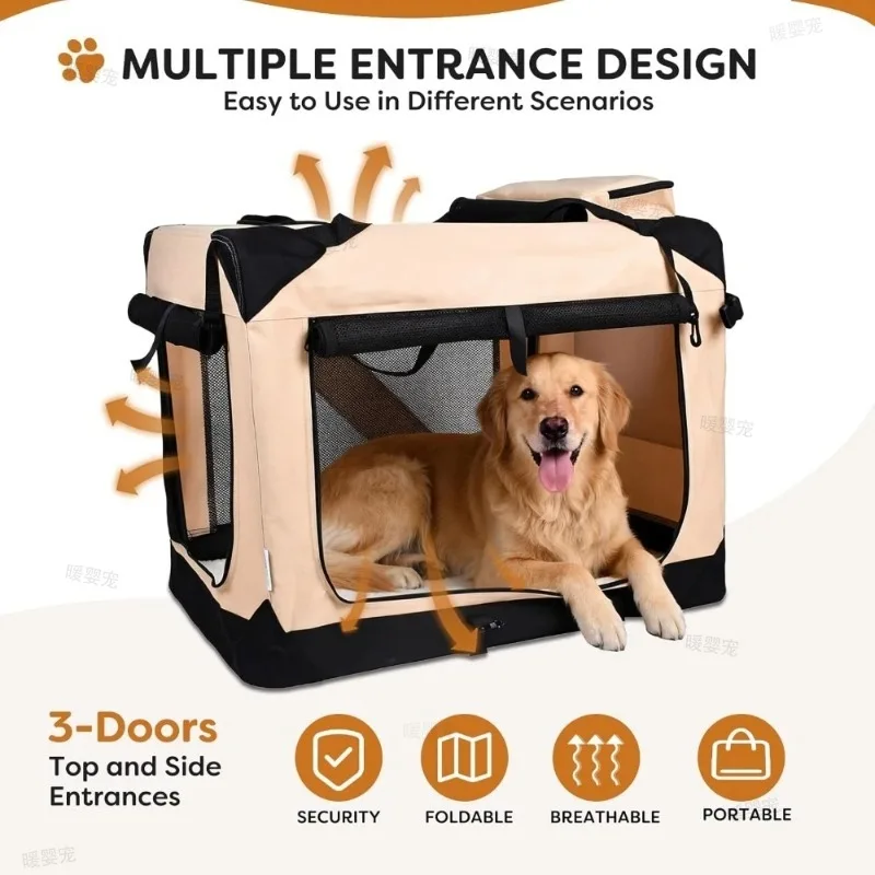 Caisse de Transport Chien Souple Pliable 3 Portes avec Tapis