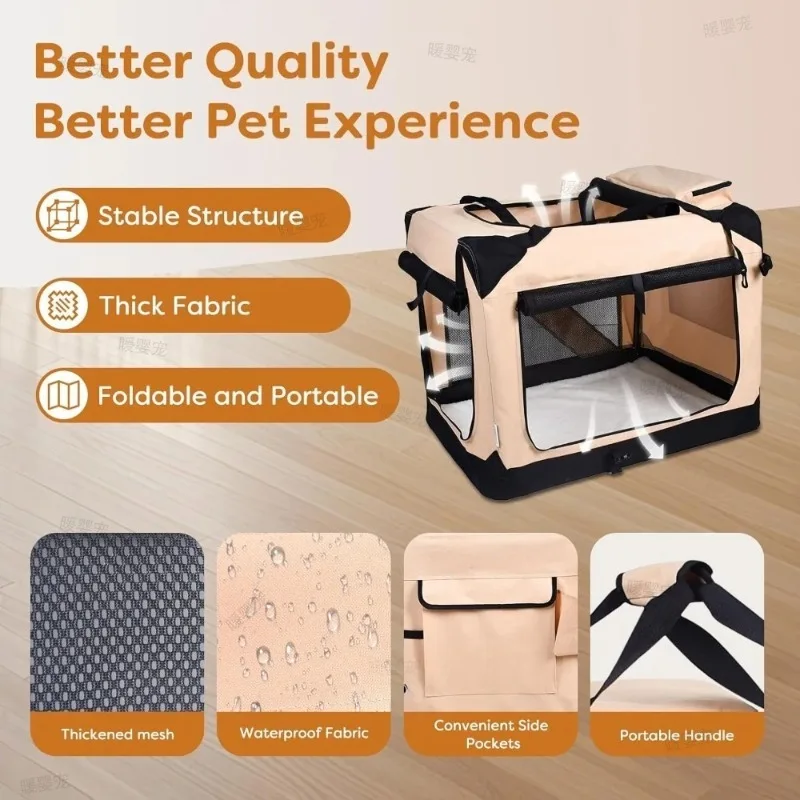 Caisse de Transport Chien Souple Pliable 3 Portes avec Tapis