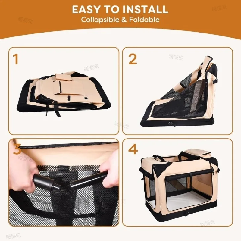 Caisse de Transport Chien Souple Pliable 3 Portes avec Tapis