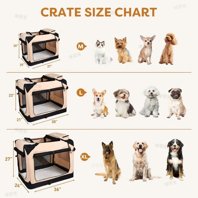 Caisse de Transport Chien Souple Pliable 3 Portes avec Tapis
