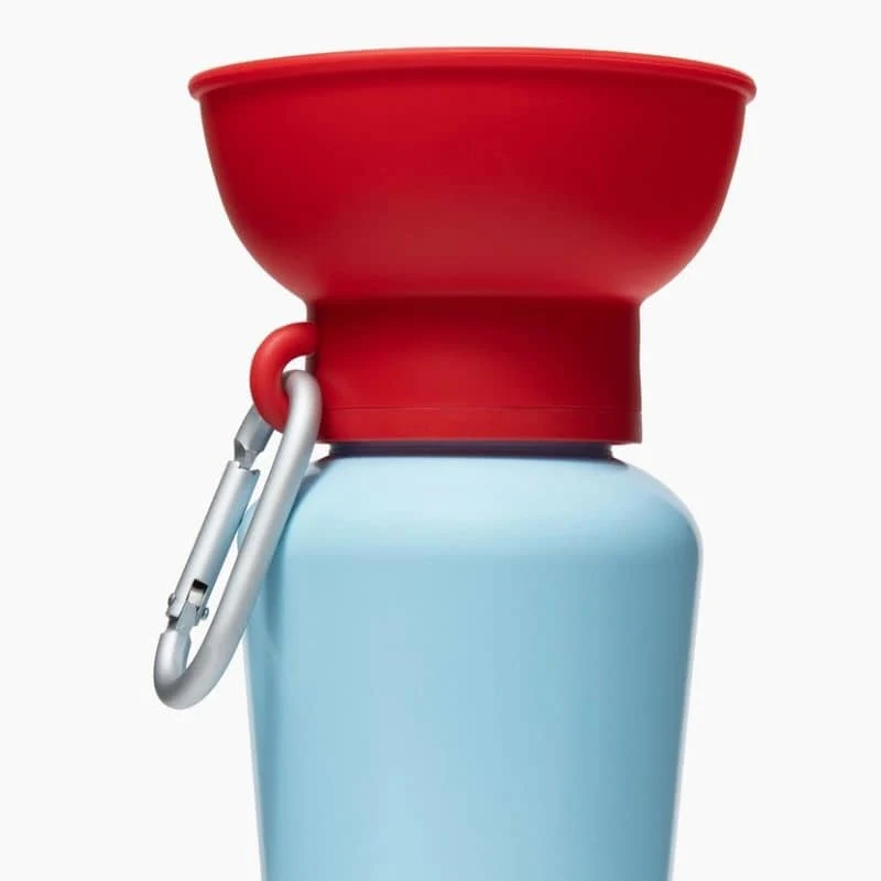 GOURDE PORTABLE POUR CHIEN AVEC DISTRIBUTEUR D'EAU RÉTRACTABLE - 590ML * ÉDITION LIMITÉE BICOLORE BLEU & ROUGE