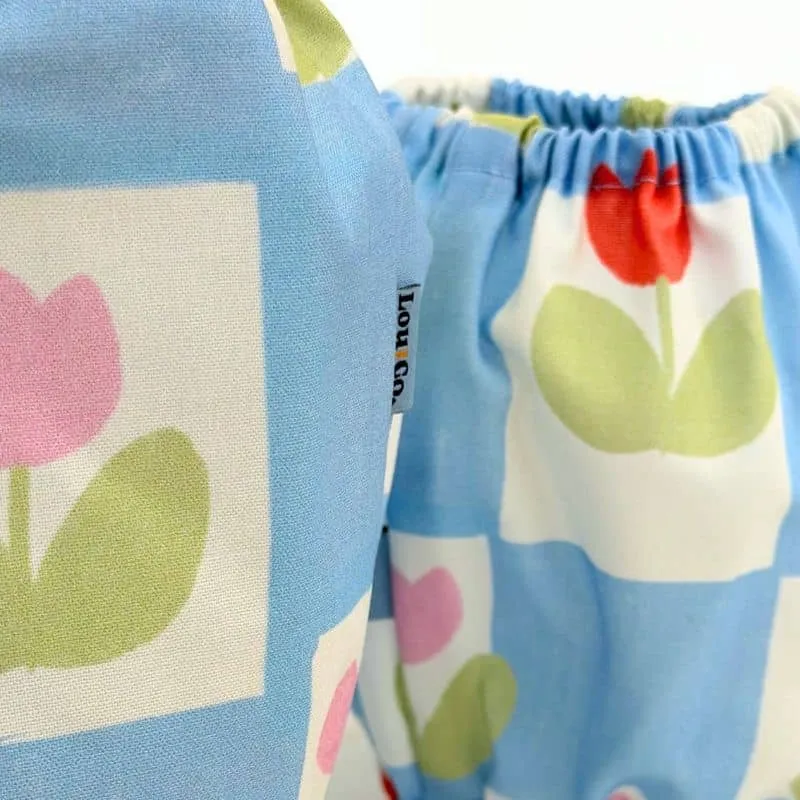 SNOOD POUR CHIEN EN COTON - DAMIER BLEU & TULIPE 🌷