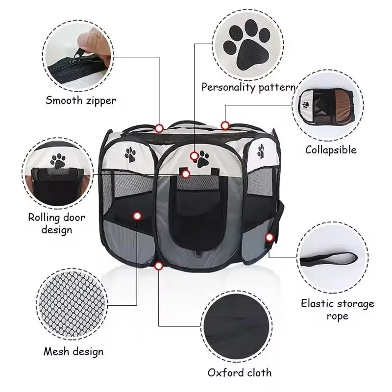 Tente pour Chien Octogonale Niche Pliable Montage Rapide