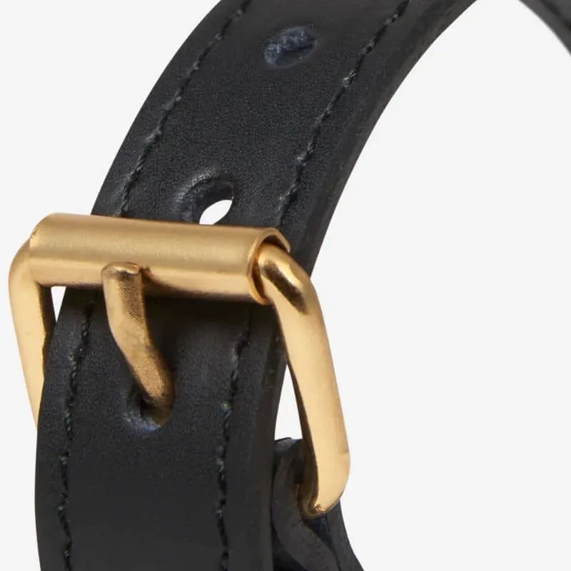 COLLIER EN CUIR POUR CHIEN - NOIR "NARA" AVEC CLOUS DORÉS COEUR