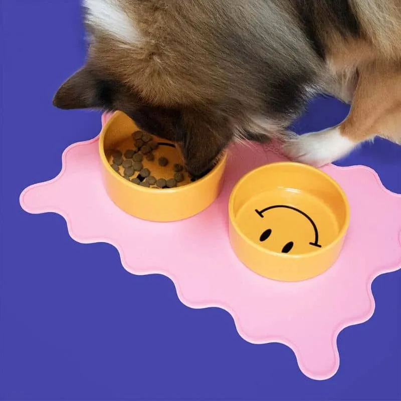 GAMELLE EN CÉRAMIQUE POUR CHIEN - SMILEY JAUNE 🙂