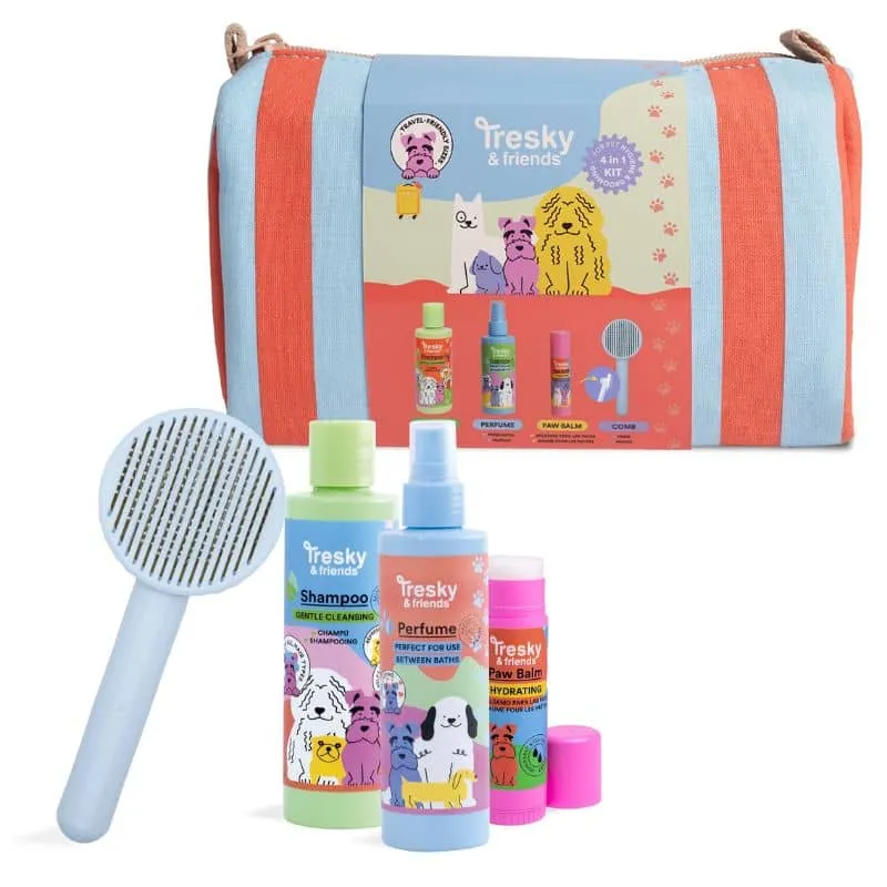 TROUSSE DE TOILETTE POUR CHIEN - SHAMPOING, PARFUM, BAUME & BROSSE