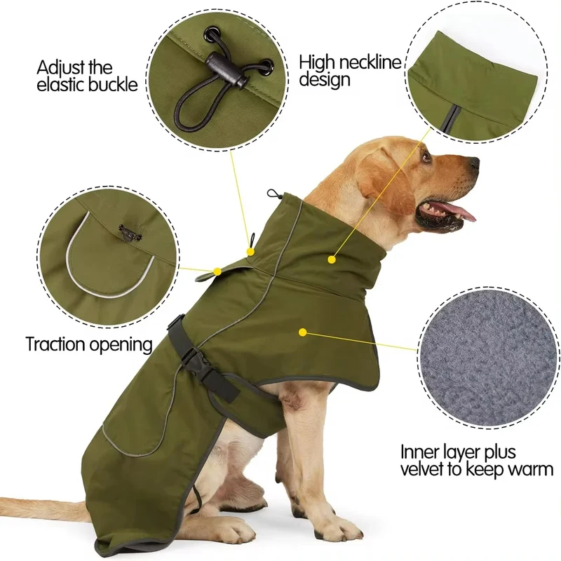 Manteau Imperméable d'Hiver Coupe-Vent Bande Réfléchissante Grand Chien