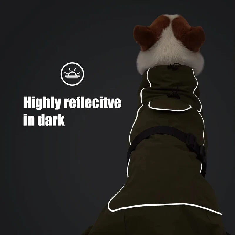 Manteau Imperméable d'Hiver Coupe-Vent Bande Réfléchissante Grand Chien