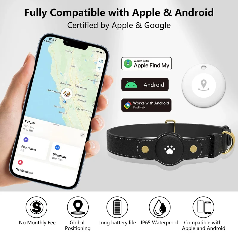 Collier GPS Chien Sans Abonnement Compatible iPhone et Android