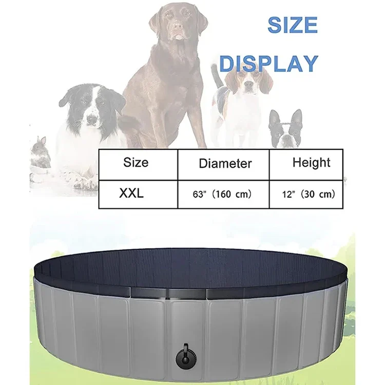 Piscine pour Chien Grande Taille 160 cm PVC Gris