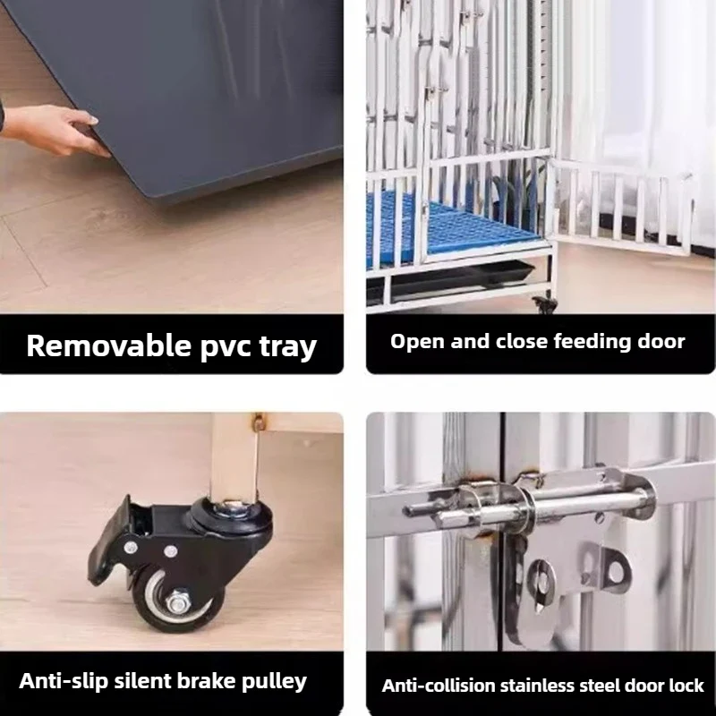 Cage pour Chien Inox Pliable à Roulettes et Bac Amovible