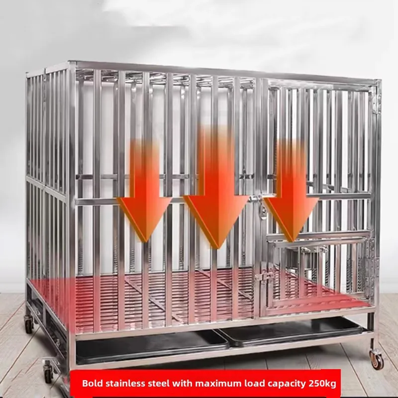 Cage pour Chien Inox Pliable à Roulettes et Bac Amovible