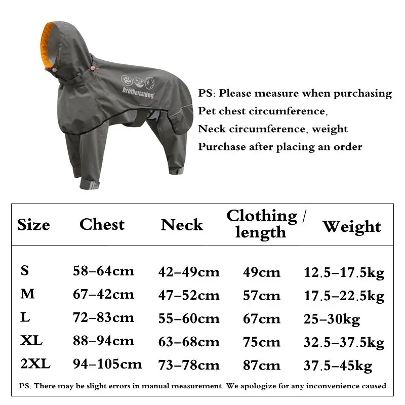 Manteau Imperméable Combinaison Intégrale Grand Chien Réfléchissant