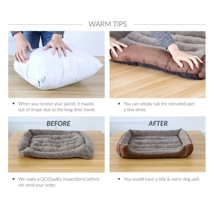 Canapé pour Chien Carré Doux Lavable Chaud d'Hiver