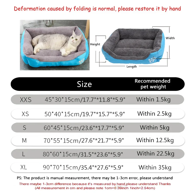 Canapé pour Chien Carré Doux Lavable Chaud d'Hiver