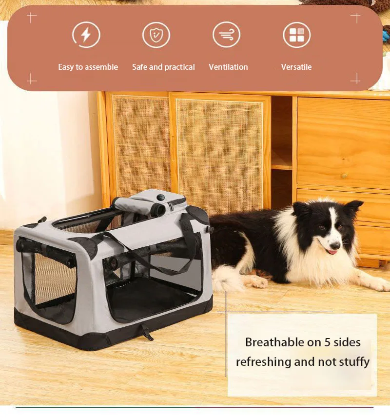 Caisse de Transport Chien Souple Pliable 3 Portes