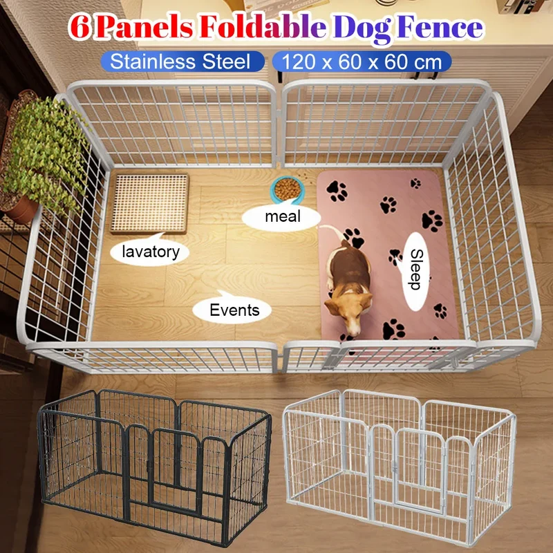 Parc pour Chien Pliable 6 Panneaux Acier Inoxydable 120 cm