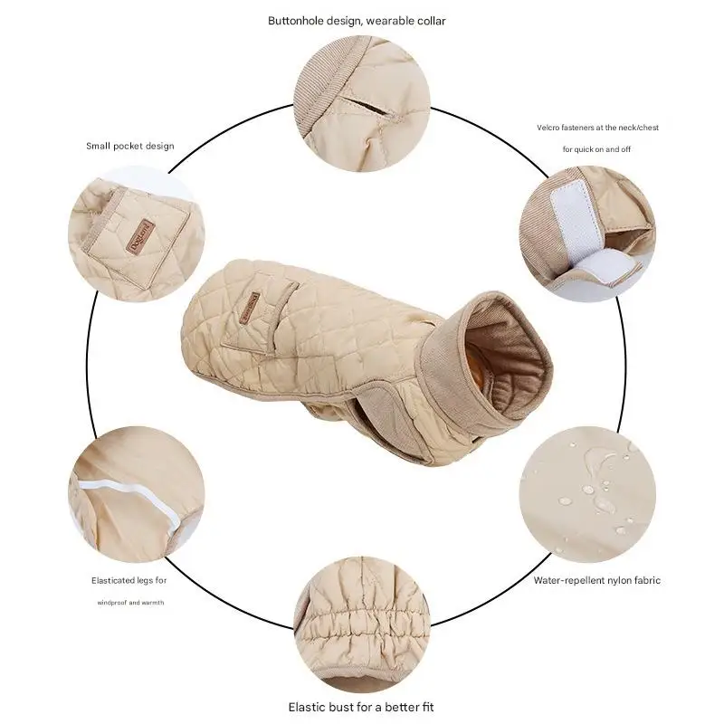 Manteau Imperméable Matelassé pour Teckel et Chien à Dos Long