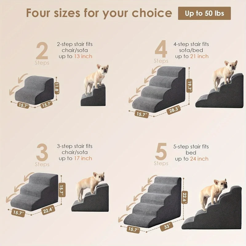 Escalier pour Chien Incurvé Mousse Dense Gris 3 Tailles