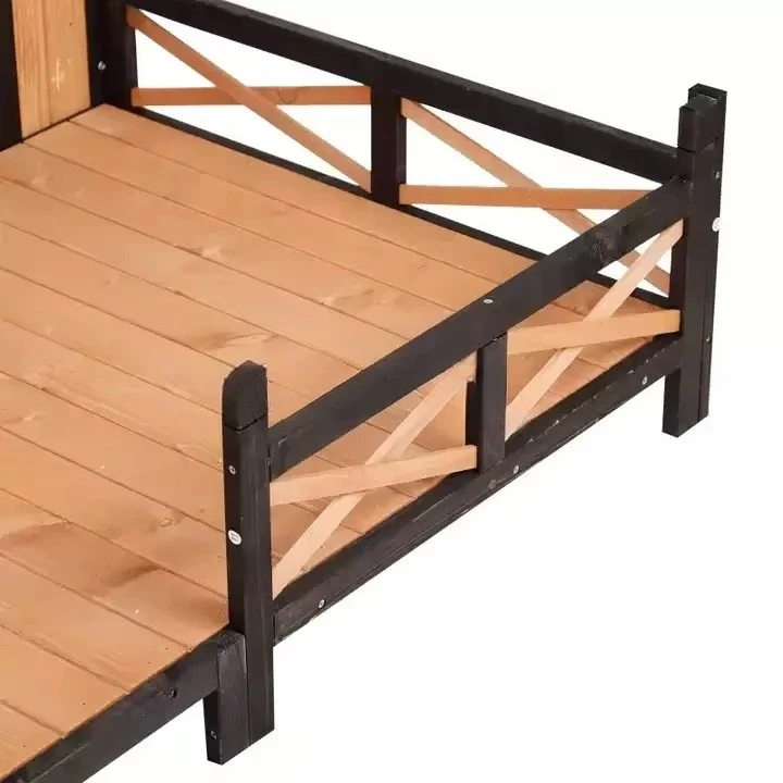 Niche Chien Extérieur Bois Double avec Terrasse 150 cm