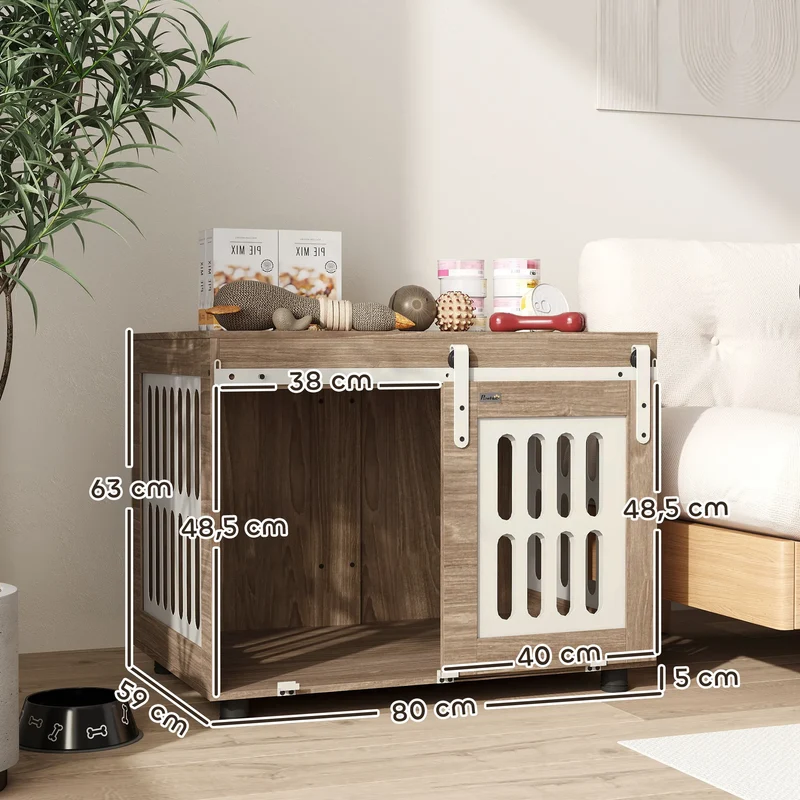 Meuble Cage Chien PawHut Porte Coulissante Aspect Bois