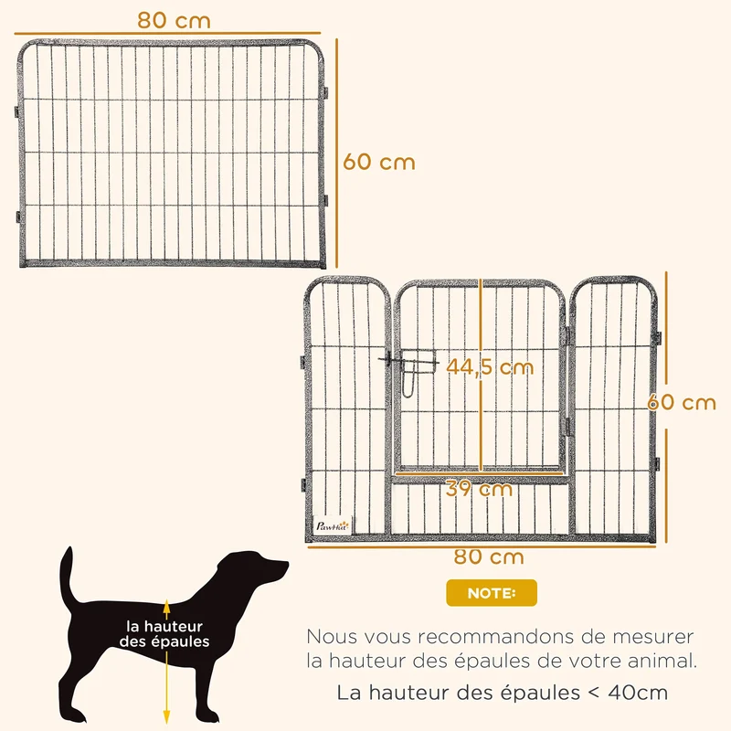 PawHut Parc Chien 16 Panneaux Modulable Acier 60 cm