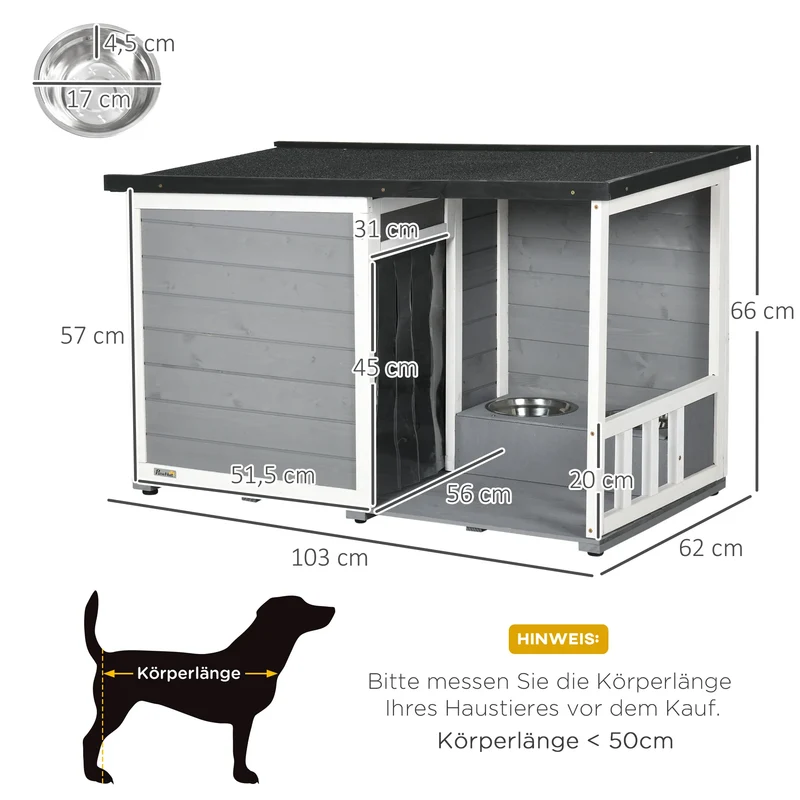 Niche Chien Bois PawHut avec Terrasse et Coin Repas