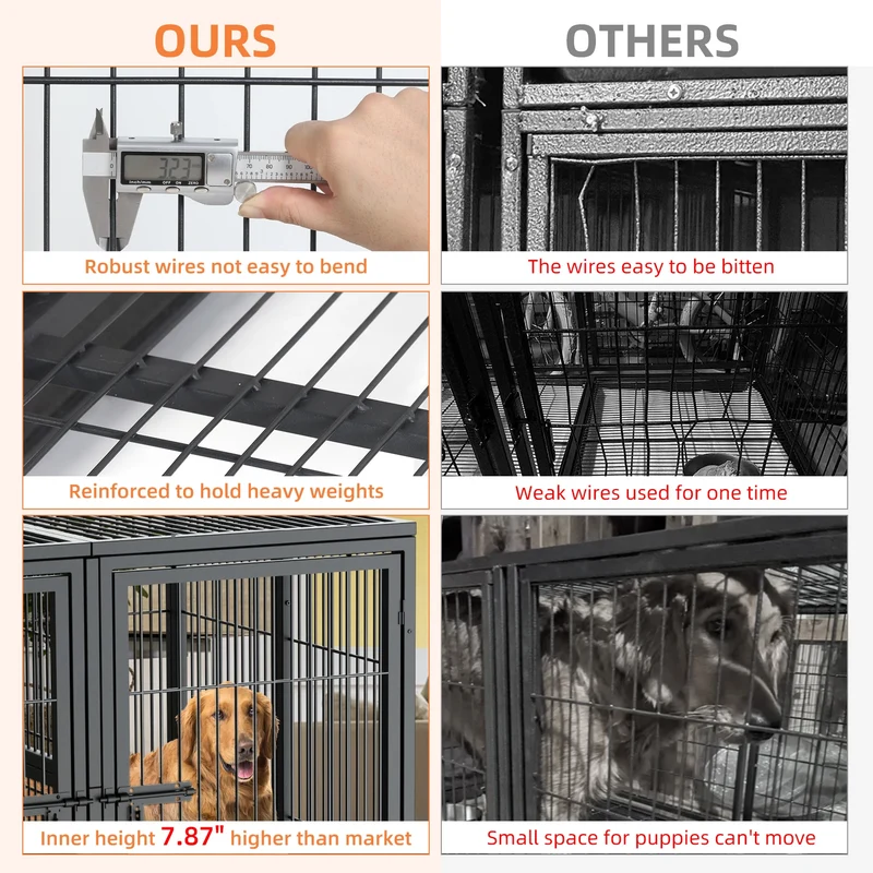 Cage Chien Métal Renforcée 2 Compartiments Double Porte Noire