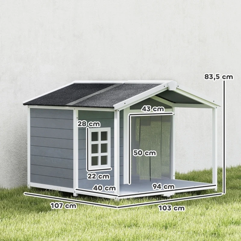 Niche Chien Bois Surélevée avec Terrasse Couverte 103x107 cm