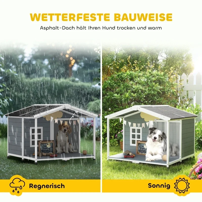 Niche Chien Bois Surélevée avec Terrasse Couverte 103x107 cm