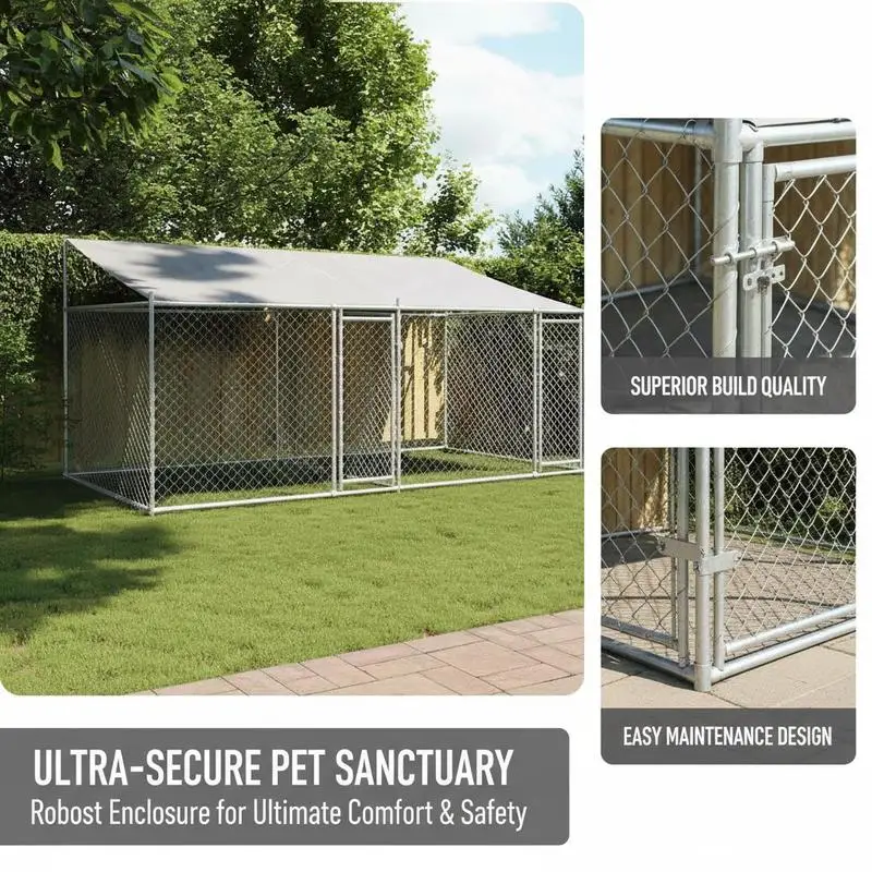 Enclos Chien Extérieur 4x2x2 m Acier Galvanisé avec Toit