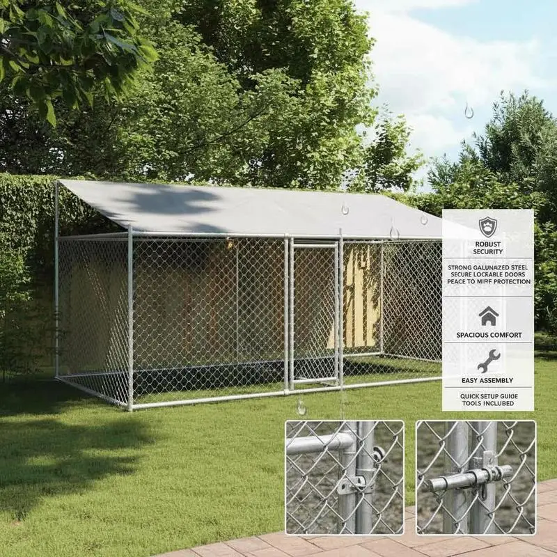 Enclos Chien Extérieur 4x2x2 m Acier Galvanisé avec Toit