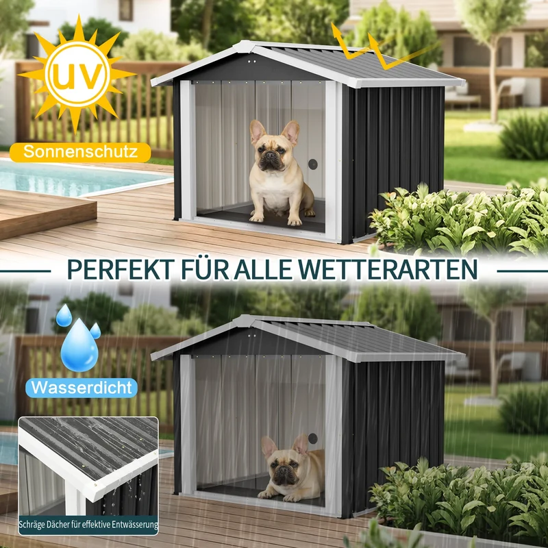 Niche Chien Extérieur Acier Anthracite 102x91x84 cm Rideau PVC
