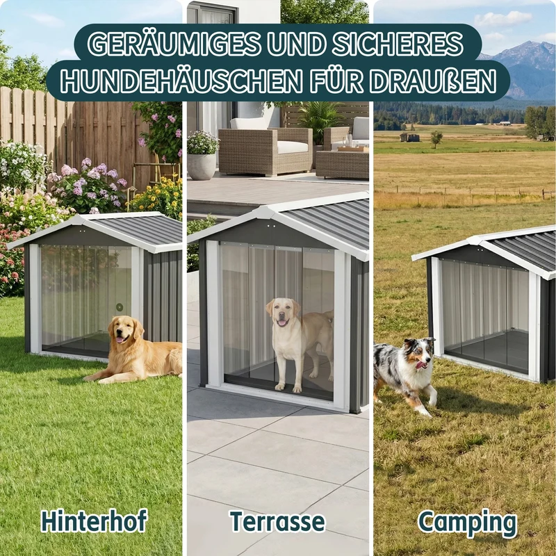 Niche Chien Extérieur Acier Anthracite 102x91x84 cm Rideau PVC