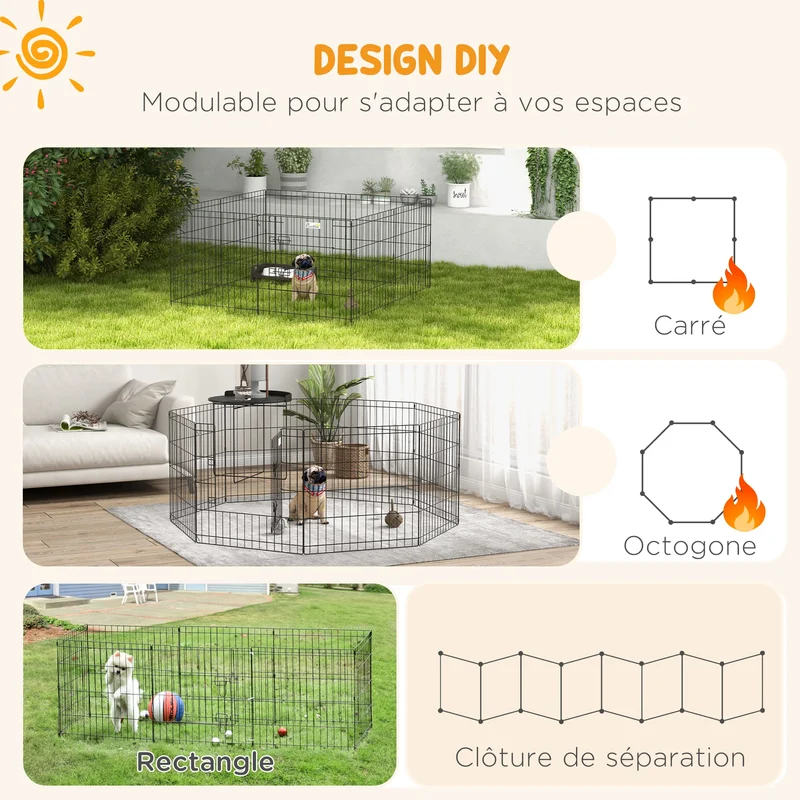 Parc Enclos Modulable Chien PawHut 8 Panneaux 61 cm