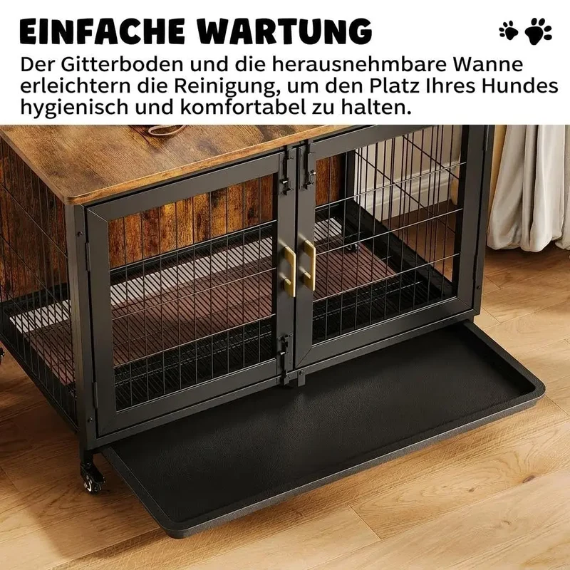 Cage Meuble en Bois Robuste pour Chien Jusqu'à 30 kg