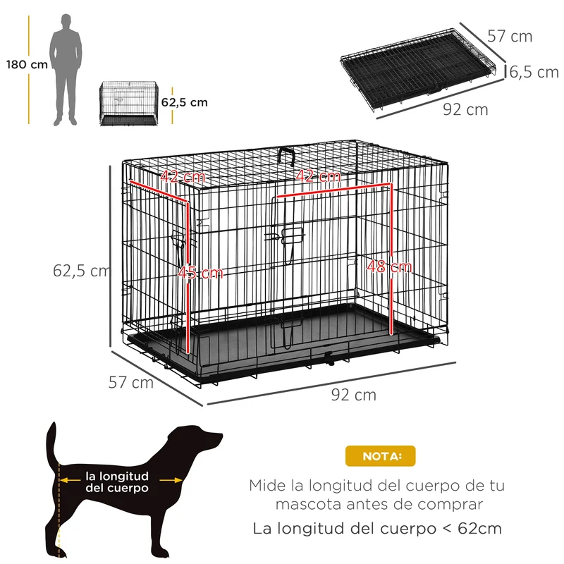 Cage de Transport Pliable PawHut 92 cm pour Chien