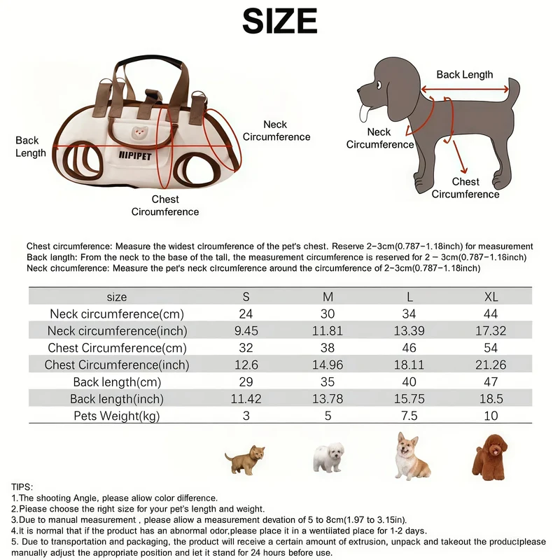 Harnais de Soutien Sacoche à Poignée Petit Chien 10 kg