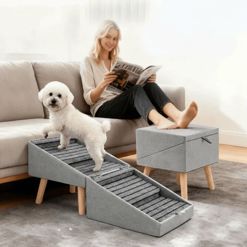 Rampe Escalier pour Chien Pliable 2-en-1 Tabouret Canapé 80 cm